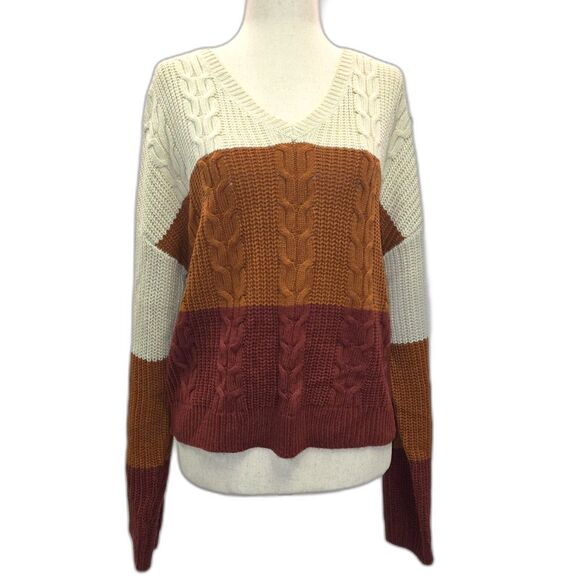 Derek Heart Lace Up Three Tone Sweater Size XL - Picture 2 of 8